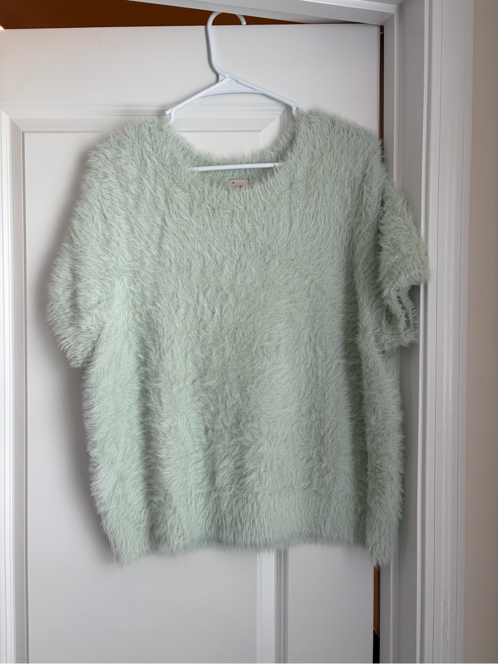 a new day Mint Green Fuzzy Short Sleeve Sweater